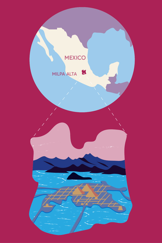 Illustration of Milpa Alta map mexico by Alex Higlett