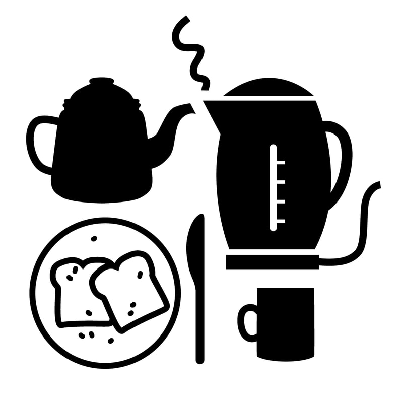 Breakfast of toast and tea - black and white icon Illustration by Alex Higlett 
