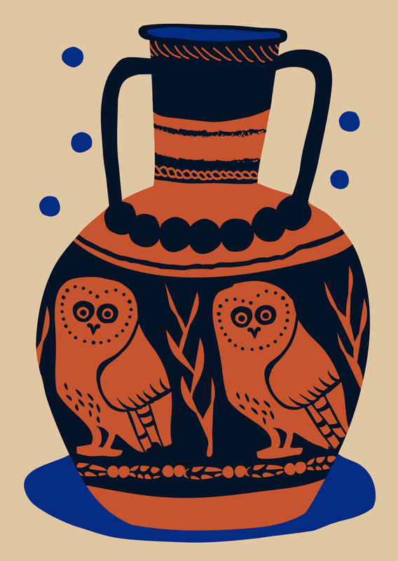 Ancient Greek Pottery illustration, Athena Owl Pot, by Alex Higlett