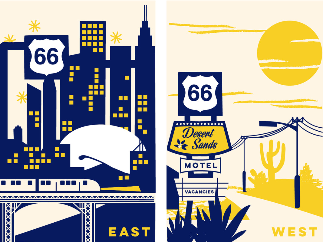 East to West route 66 - Editorial illustration - Alex Higlett